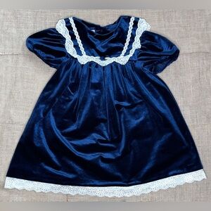Vintage Girls Navy Blue Velvet Dress 6X Sailor Collar Lace Trim Special Occasion
